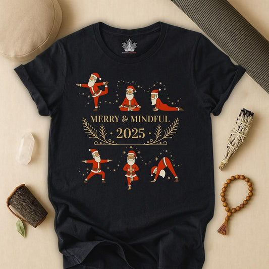 Merry Mindful Santa - Yoga Christmas Tee