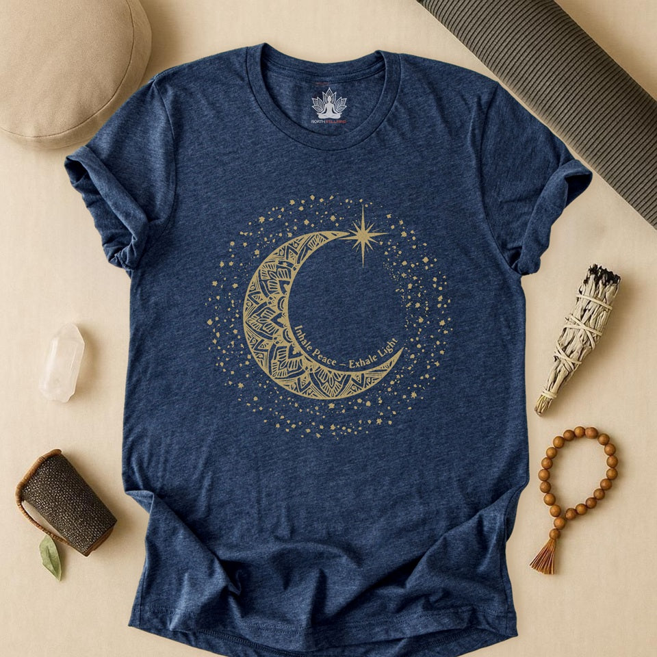 Inhale Peace Exhale Light - Mandala Moon Tee