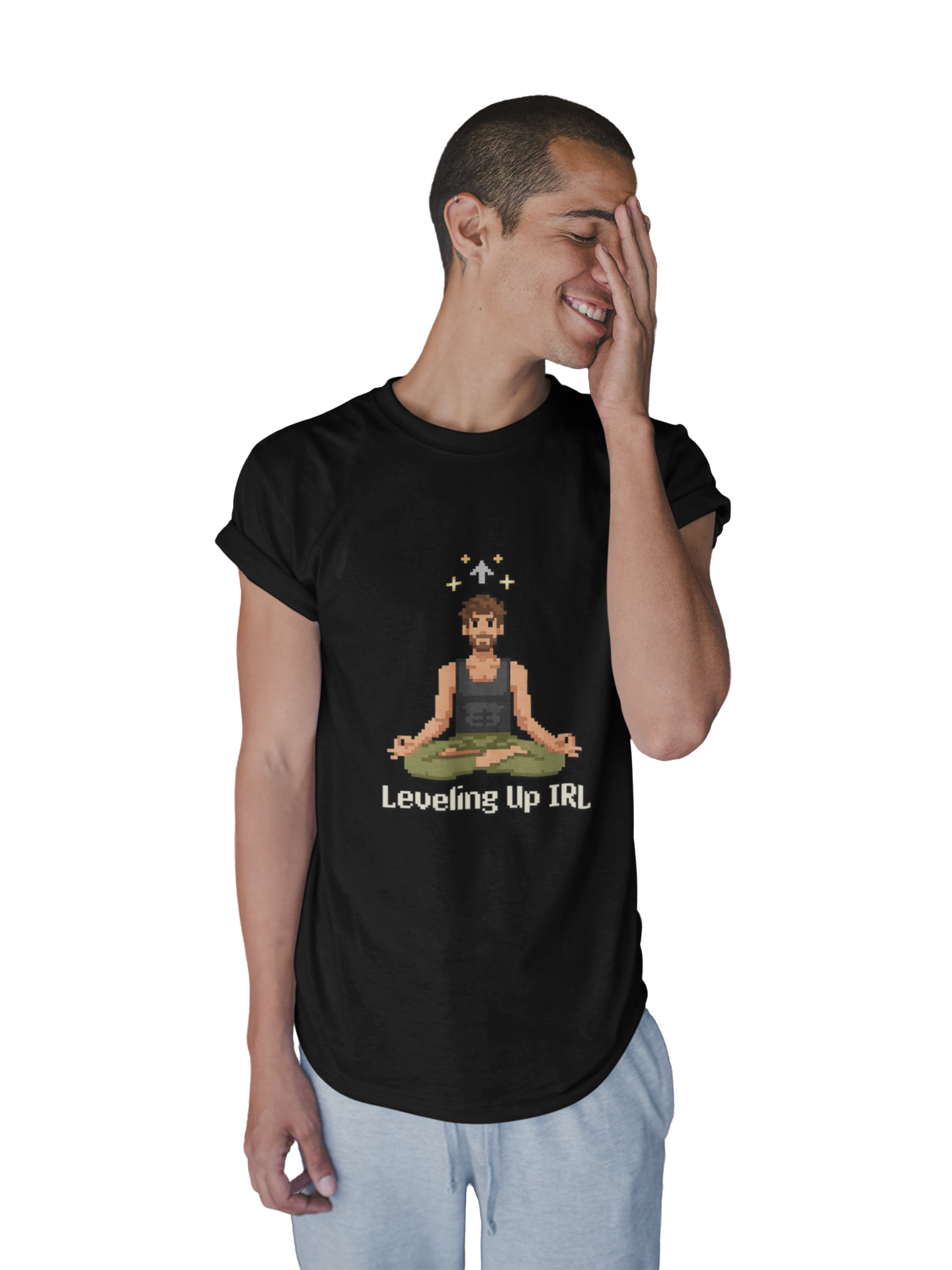 Leveling Up IRL - Pixel Art Yogi Men Tee