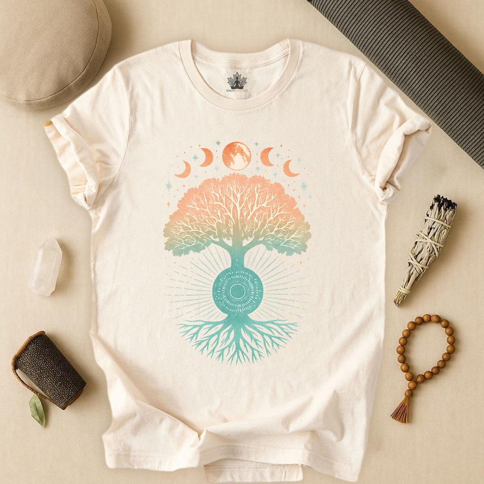 Mystic Roots Rising - Pastel Lunar Mandala Tee