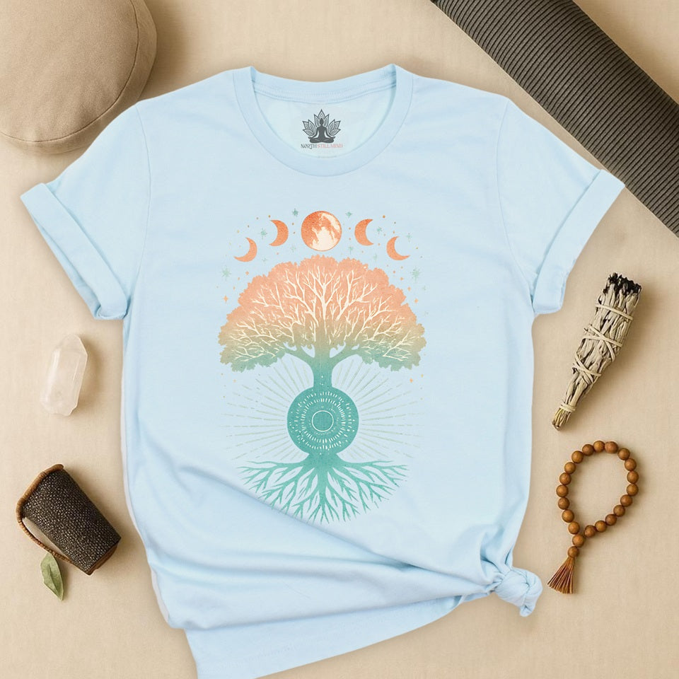 Mystic Roots Rising - Pastel Lunar Mandala Tee