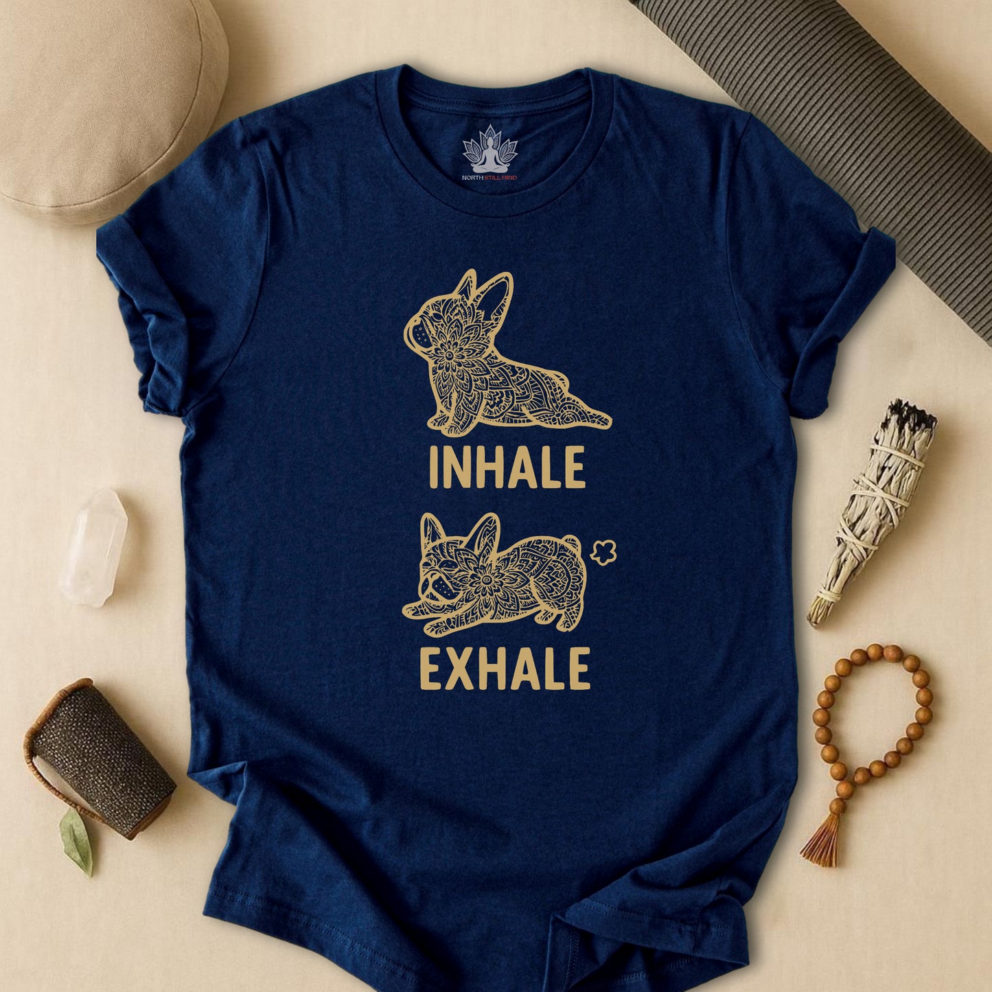 Frenchie Inhale Exhale – Funny Mandala Dog Tee