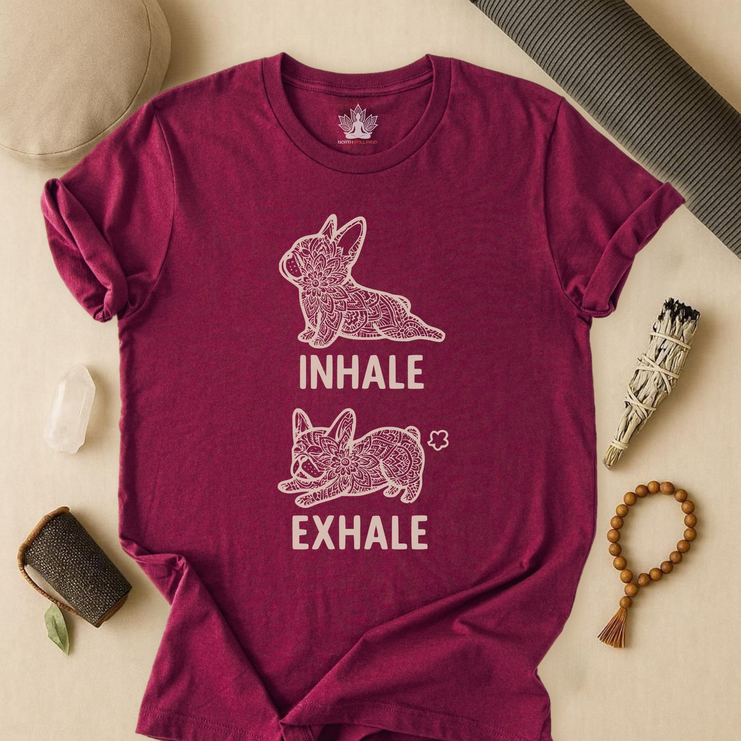 Frenchie Inhale Exhale – Funny Mandala Dog Tee