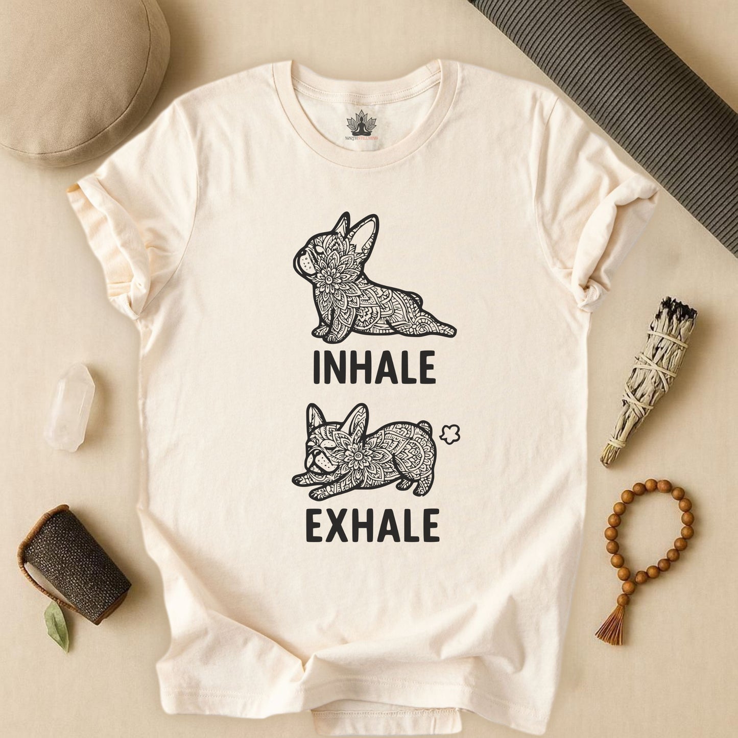 Frenchie Inhale Exhale – Funny Mandala Dog Tee