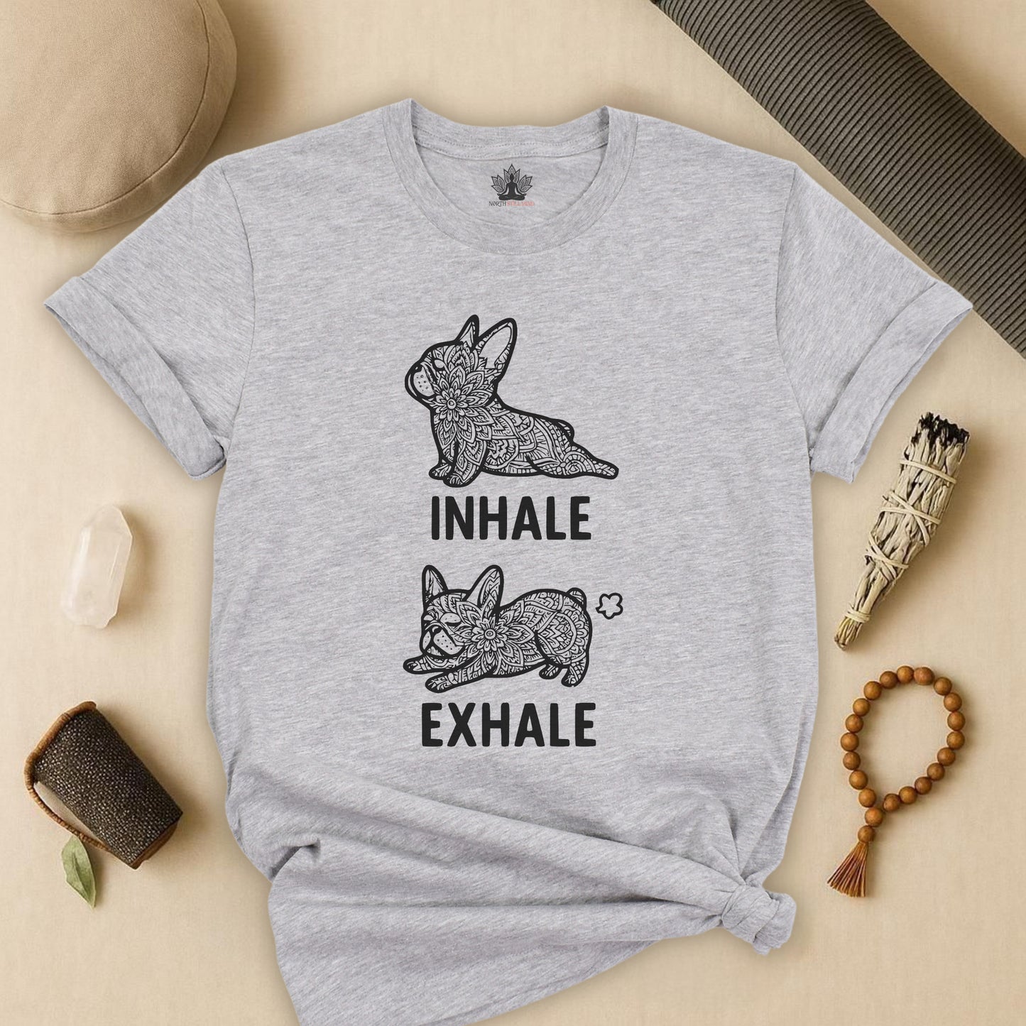 Frenchie Inhale Exhale – Funny Mandala Dog Tee