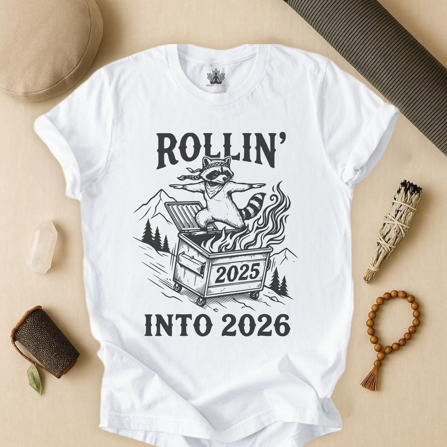 Rolling Into 2026 – Yoga Warrior Raccoon Tee