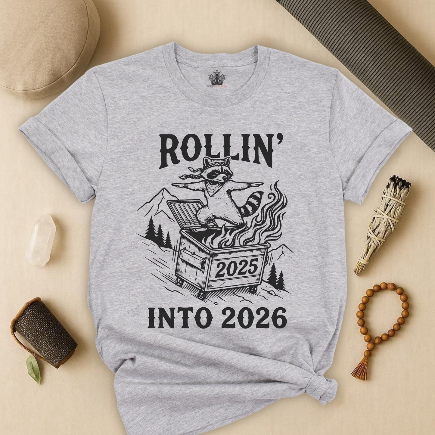 Rolling Into 2026 – Yoga Warrior Raccoon Tee