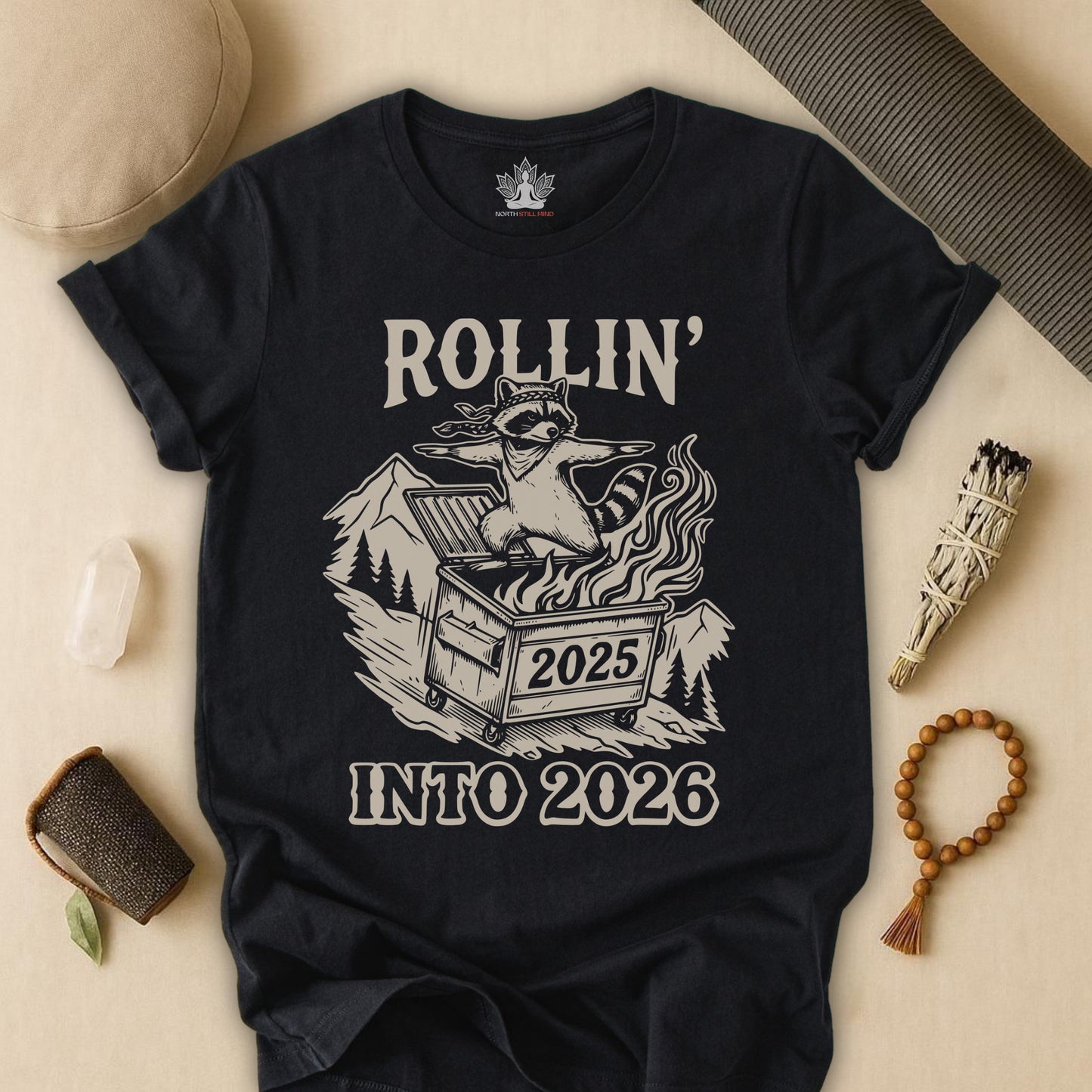Rolling Into 2026 – Yoga Warrior Raccoon Tee