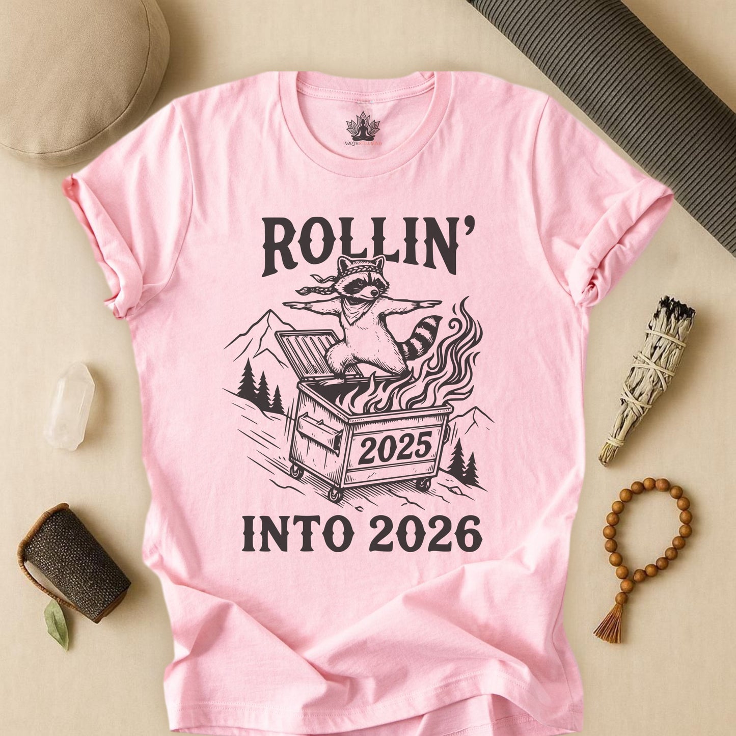 Rolling Into 2026 – Yoga Warrior Raccoon Tee