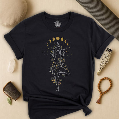Moon Phase Tree Pose Yoga – Mindful Balance Tee