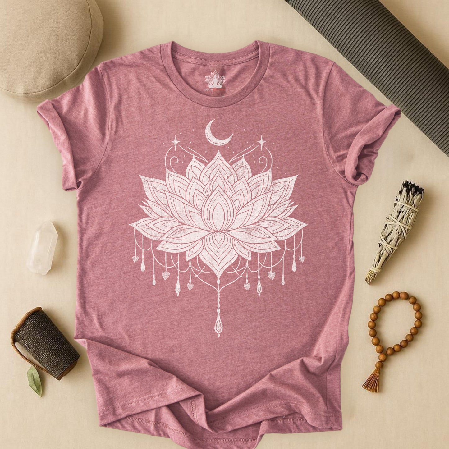 Vintage Moon Lotus Heart - Mandala Yoga Tee