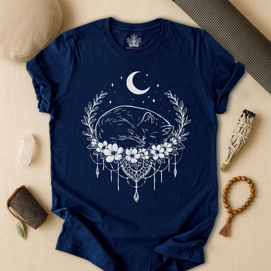 Sleeping Cat -  Moon Meditation Yoga Tee