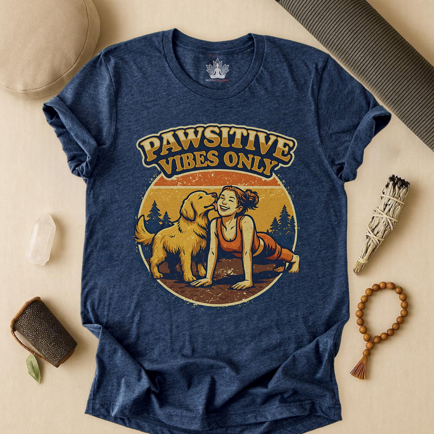 Retro Yogini & Happy Golden Retriever Tee