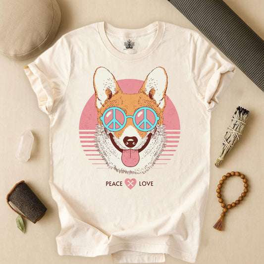 Corgi Peace & Love – Retro Mindfulness Tee