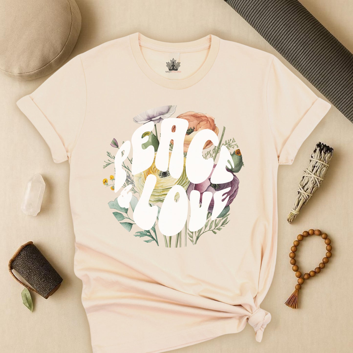 Peace & Love – Retro Boho Floral Tee
