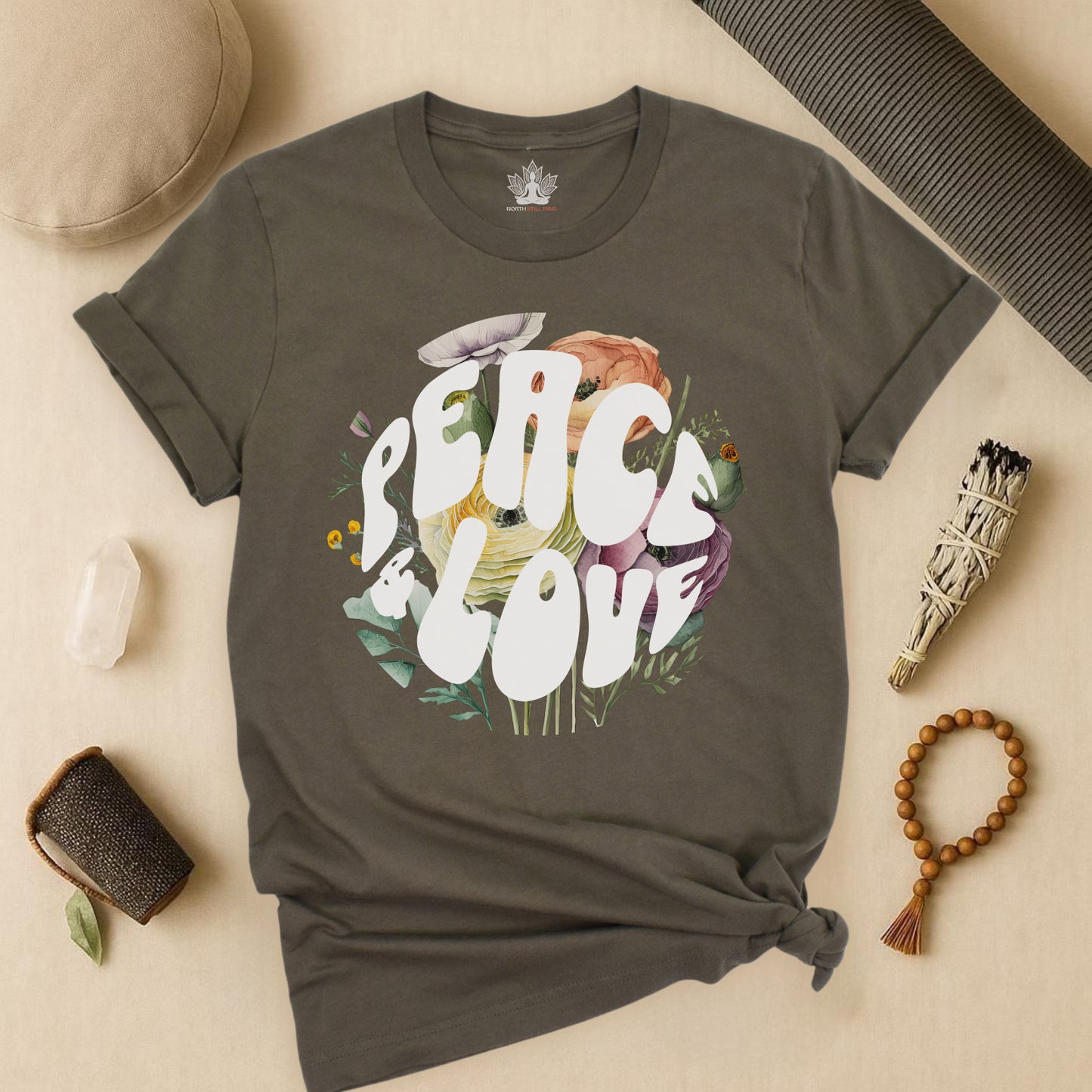 Peace & Love – Retro Boho Floral Tee