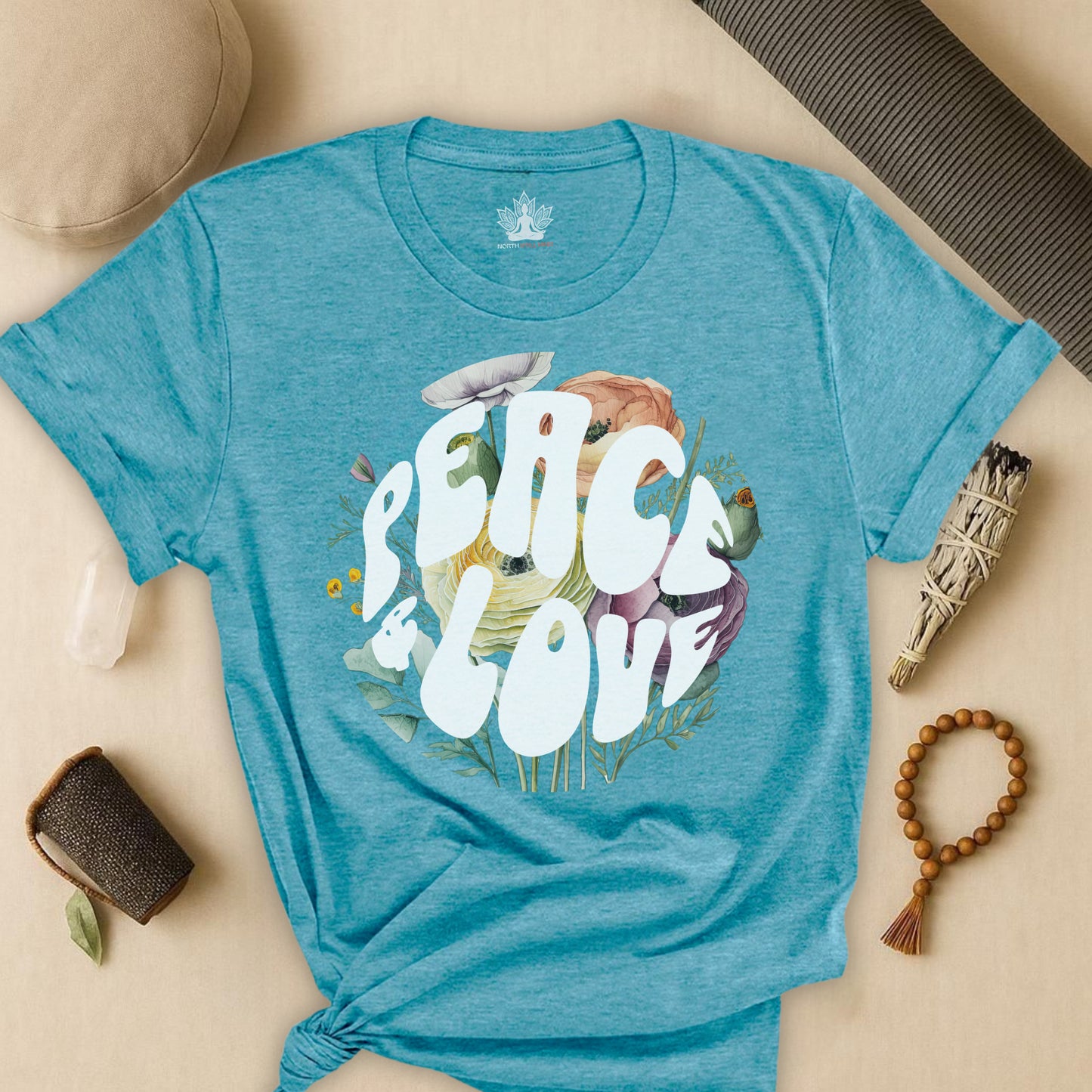 Peace & Love – Retro Boho Floral Tee