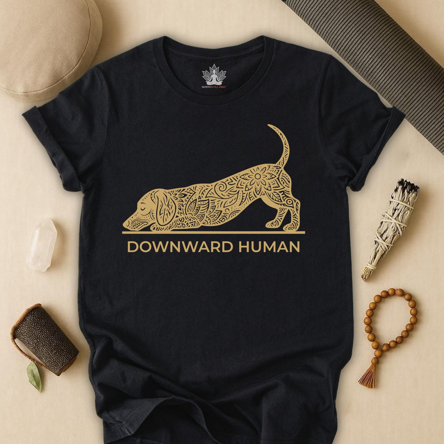 Downward Human Dachshund – Mandala Sausage Dog Tee