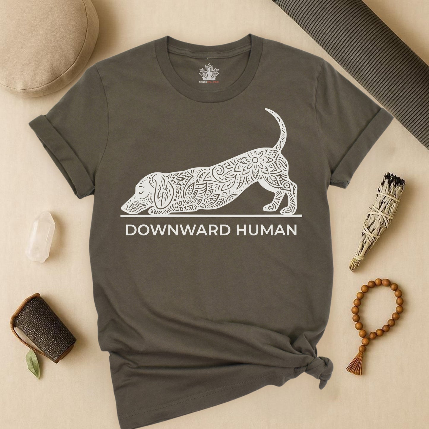 Downward Human Dachshund – Mandala Sausage Dog Tee