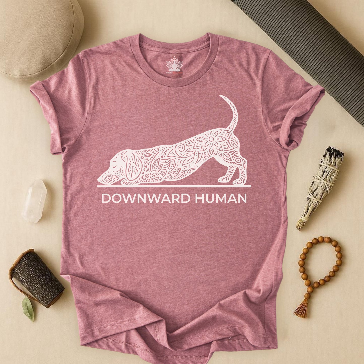 Downward Human Dachshund – Mandala Sausage Dog Tee