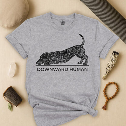 Downward Human Dachshund – Mandala Sausage Dog Tee