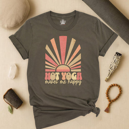 Hot Yoga Makes Me Happy – Retro Sunset Tee