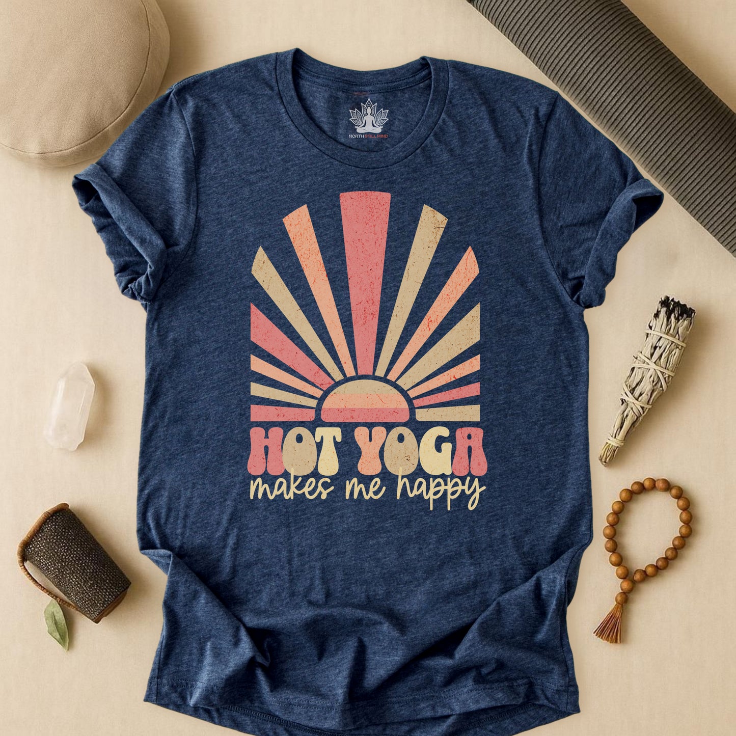 Hot Yoga Makes Me Happy – Retro Sunset Tee