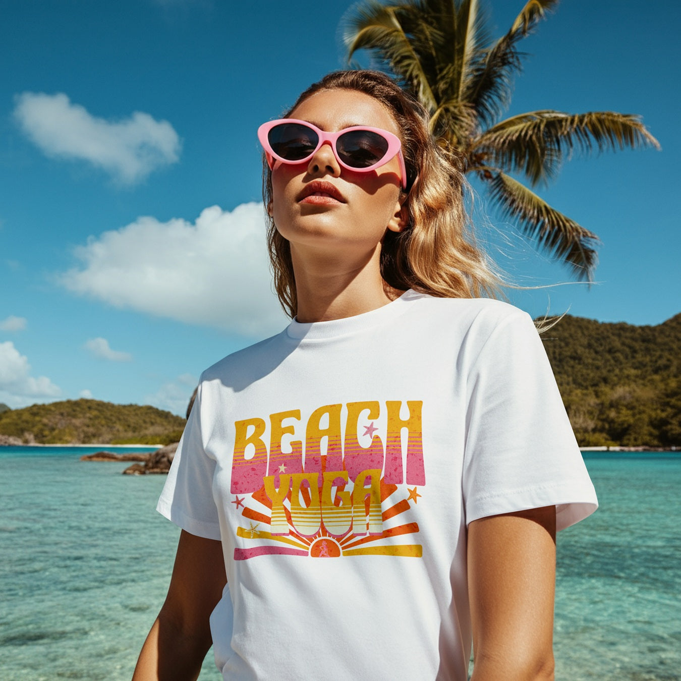 Beach Sunrise – Retro Yoga Summer Tee