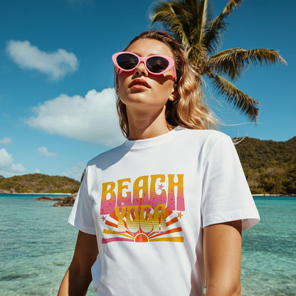 Beach Sunrise – Retro Yoga Summer Tee