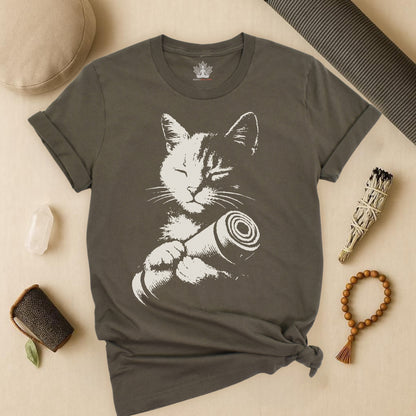 Zen Cat Shadow Art – Monochrome Yoga Graphic Tee