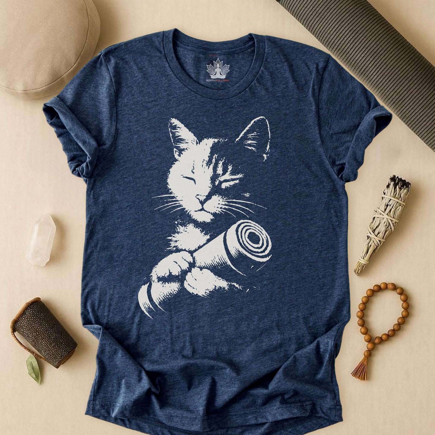 Zen Cat Shadow Art – Monochrome Yoga Graphic Tee