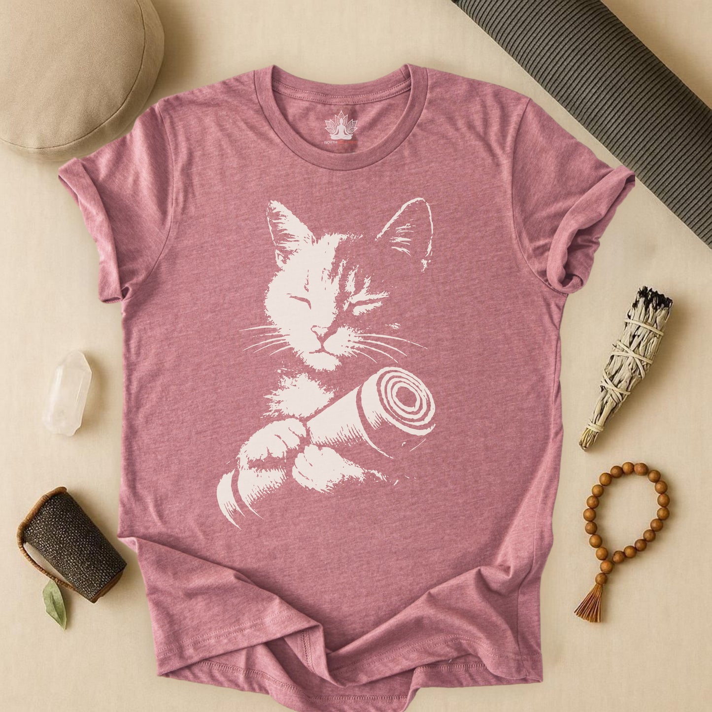 Zen Cat Shadow Art – Monochrome Yoga Graphic Tee