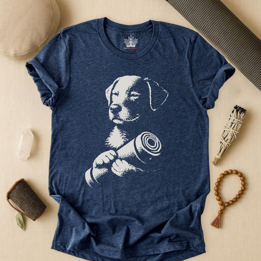 Mindful Dog Shadow Art – Monochrome Yoga Tee