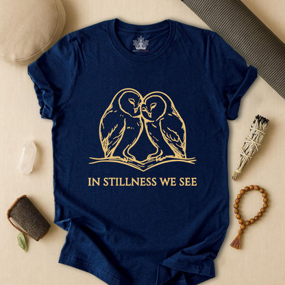 In Stillness We See – Heart Owl Meditation Tee