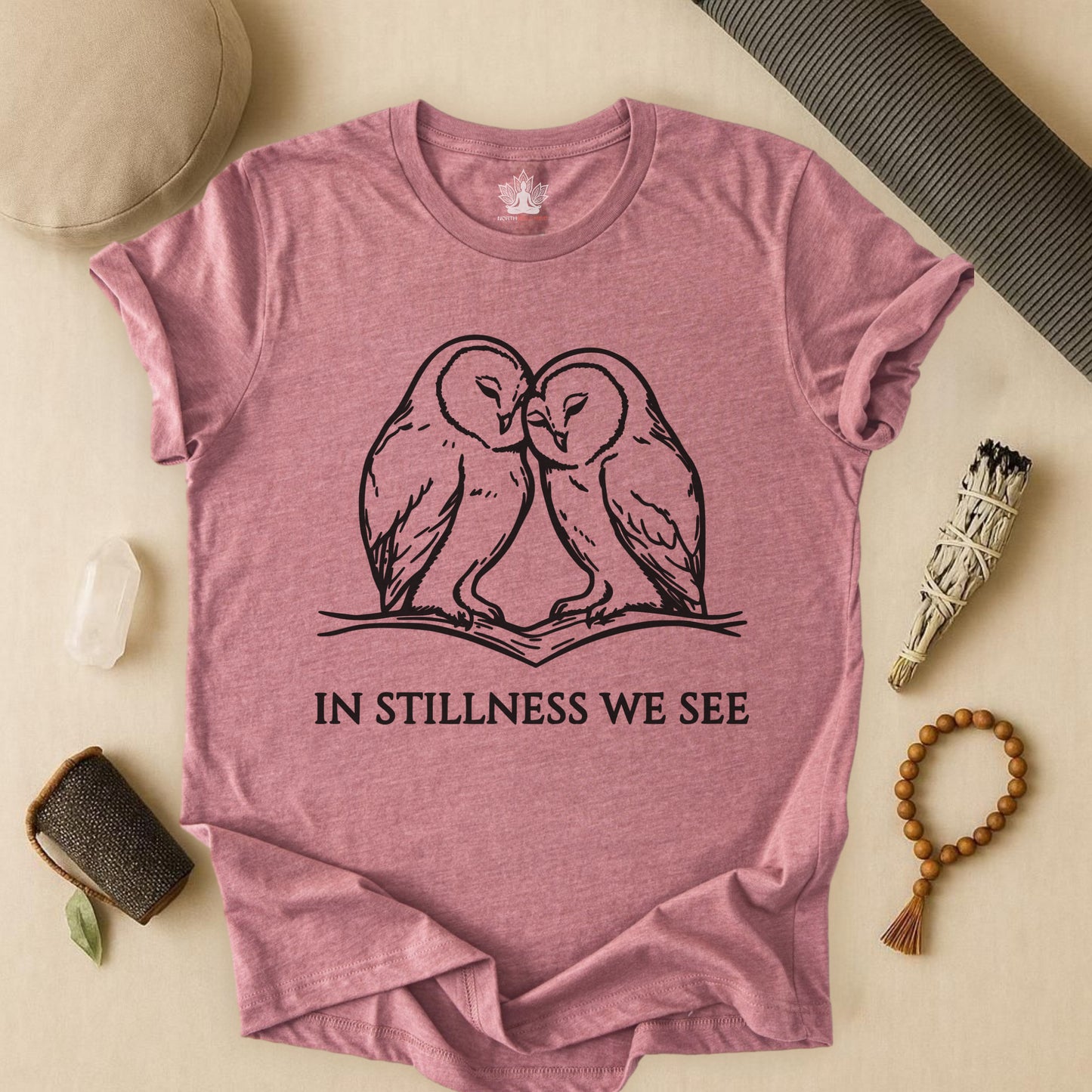 In Stillness We See – Heart Owl Meditation Tee