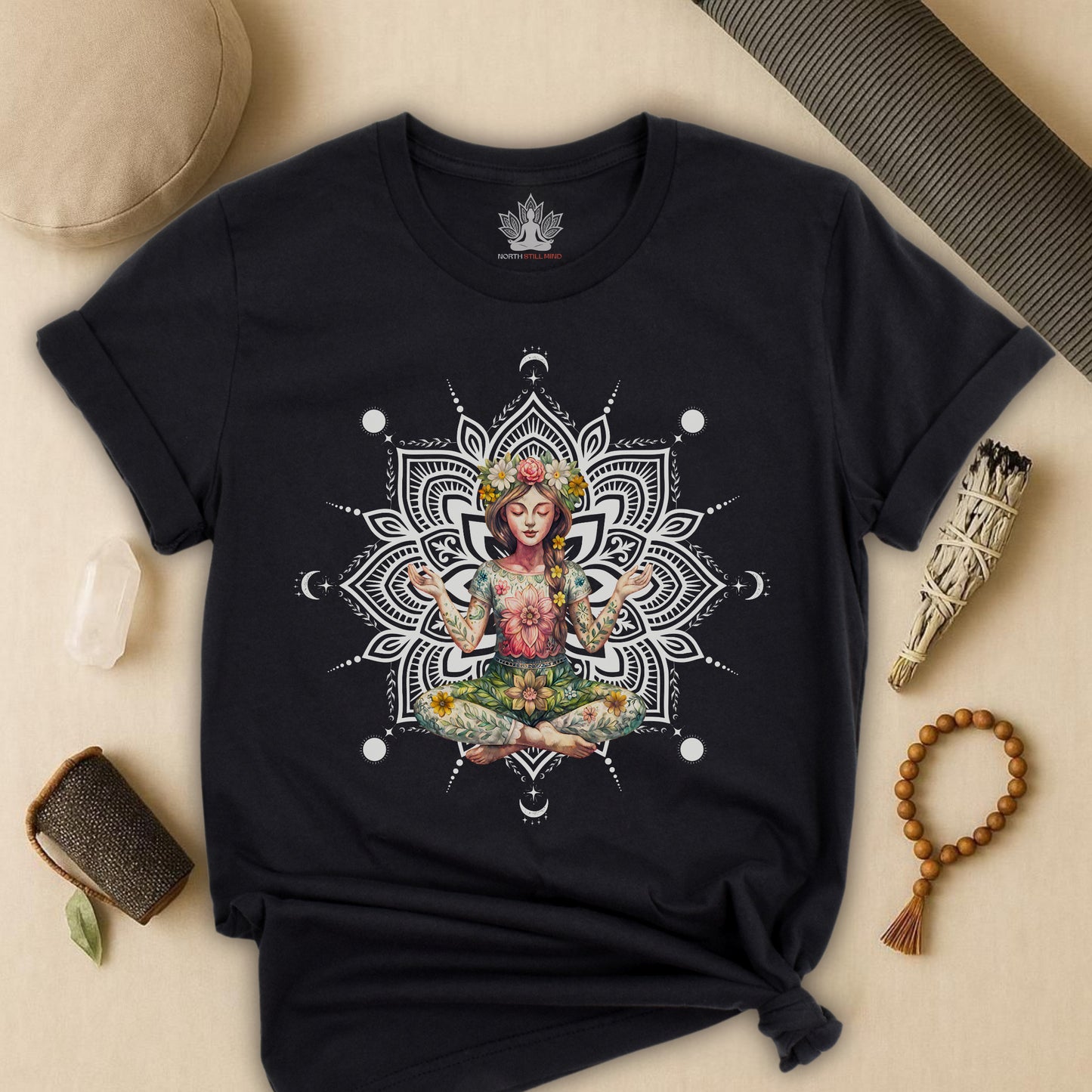 Boho Méditation Fleurie – Posture du Lotus Botanique