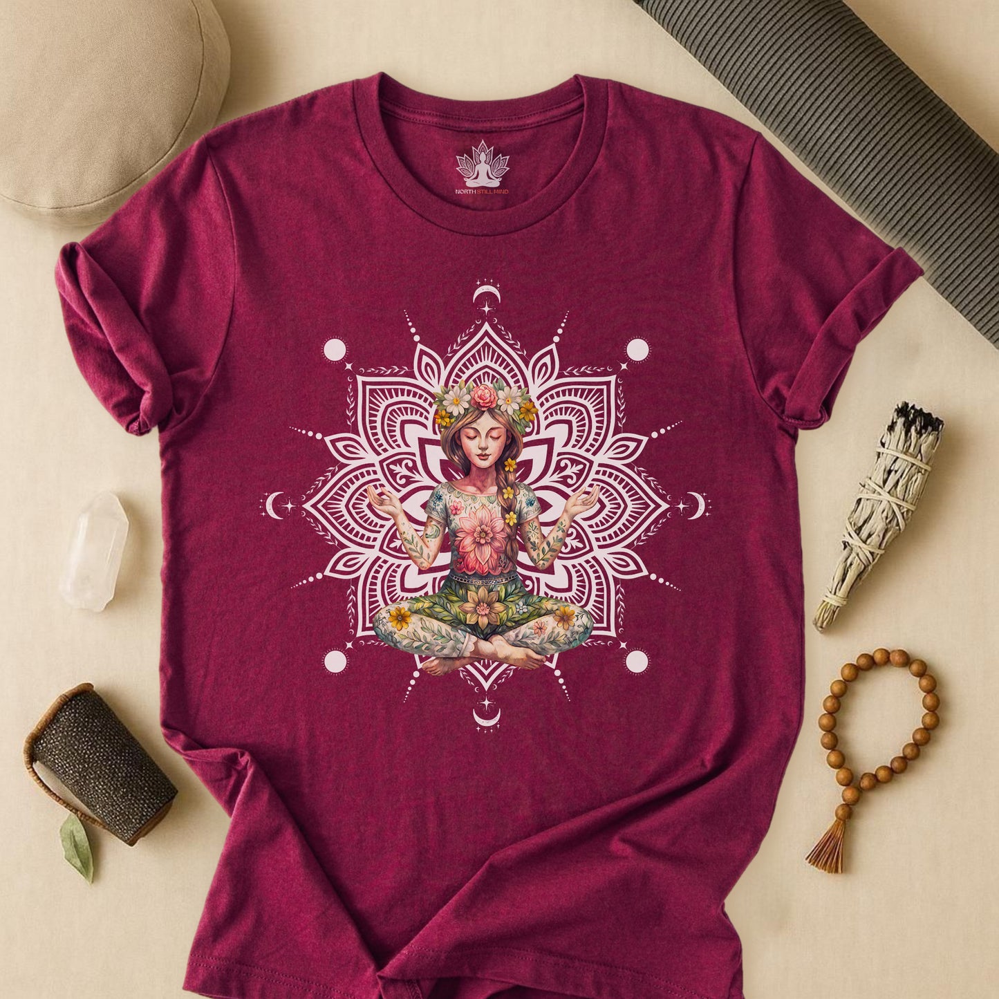 Boho Méditation Fleurie – Posture du Lotus Botanique