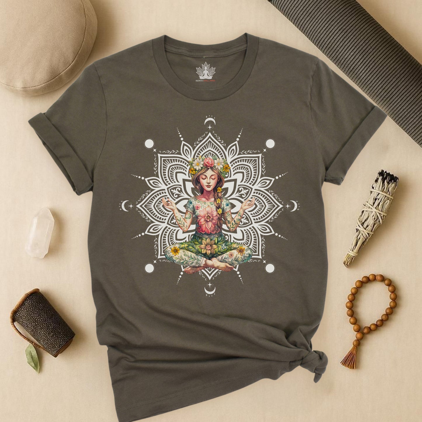 Boho Méditation Fleurie – Posture du Lotus Botanique