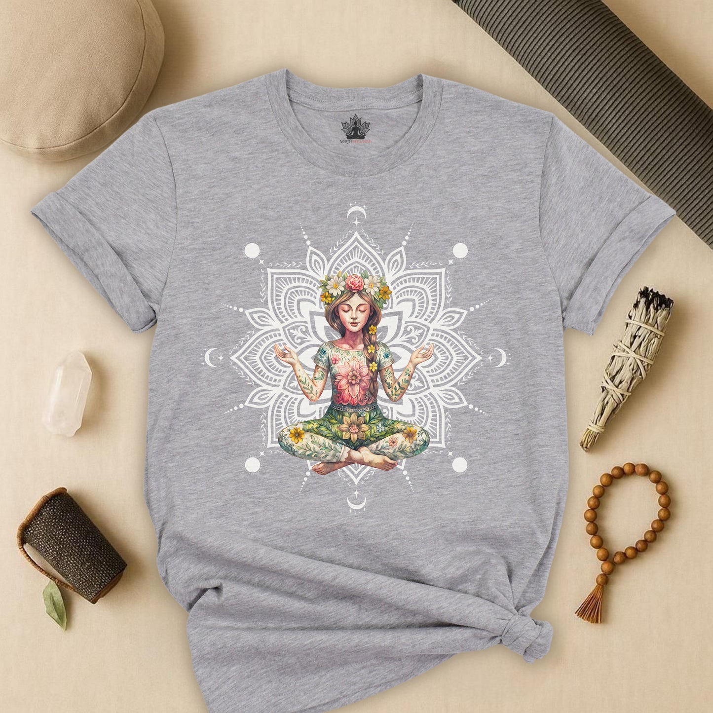 Boho Méditation Fleurie – Posture du Lotus Botanique
