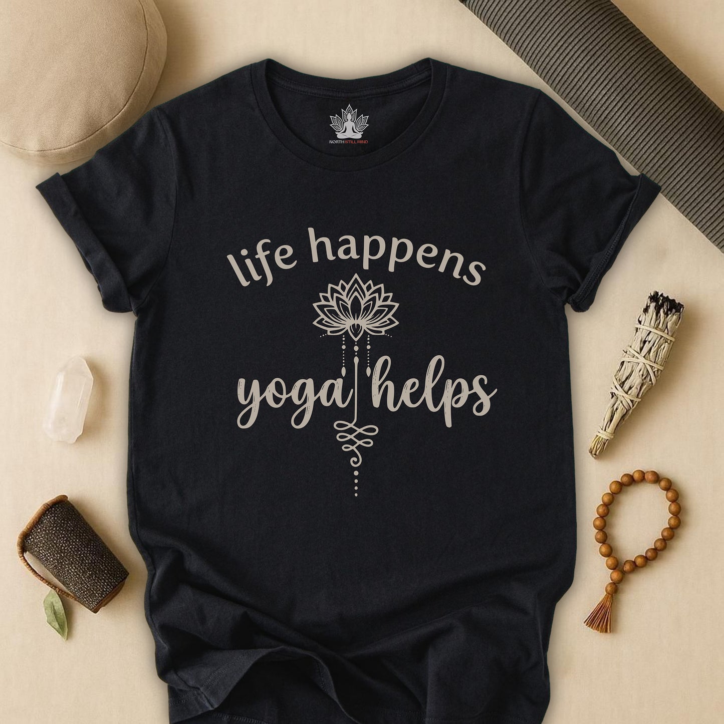 Life Happens Yoga Helps Lotus Tee