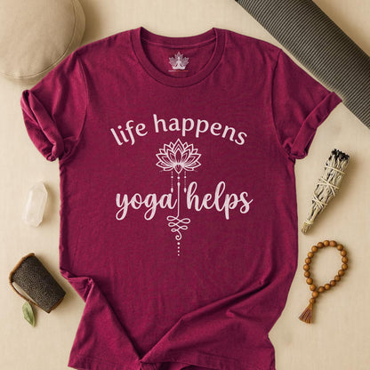 Life Happens Yoga Helps Lotus Tee