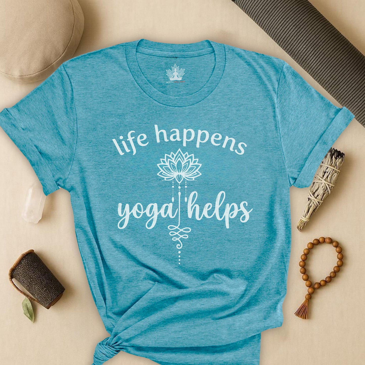 Life Happens Yoga Helps Lotus Tee