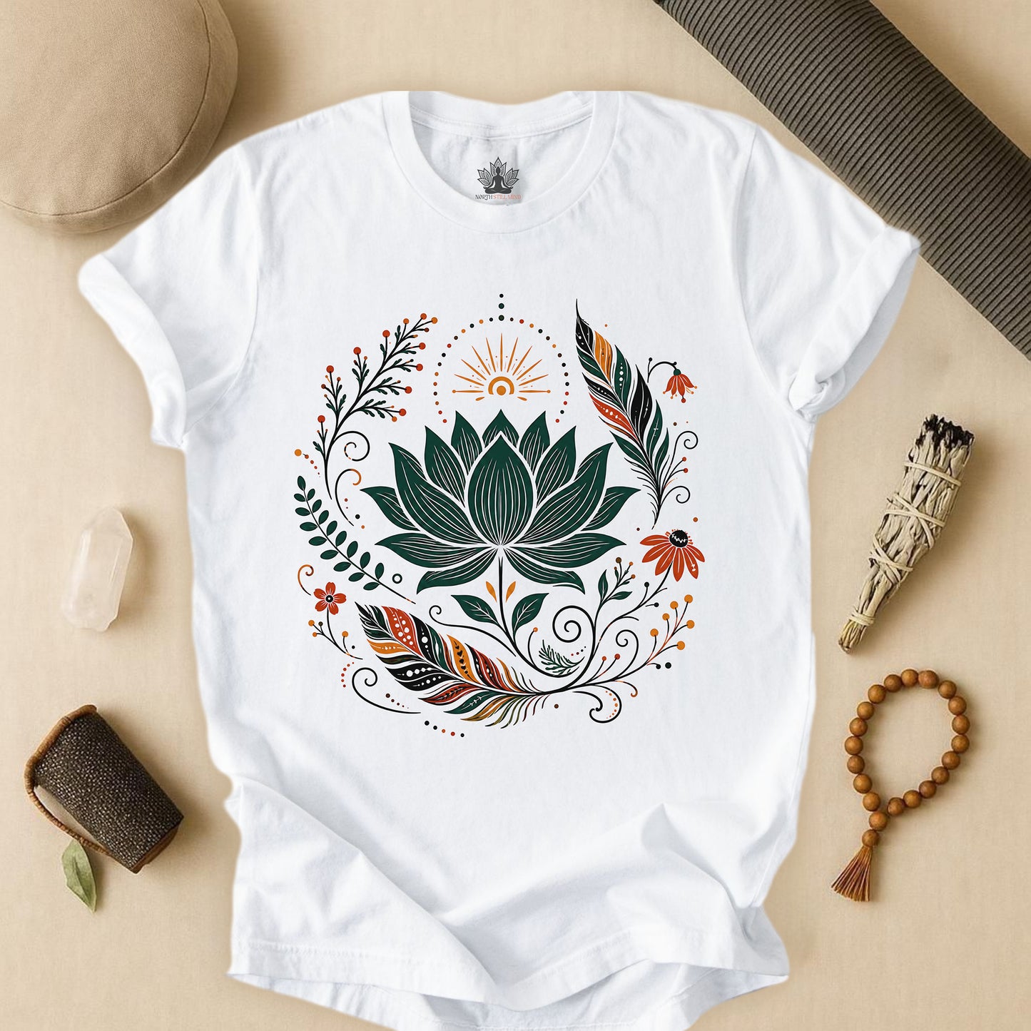 Boho Lotus & Feathers Tee