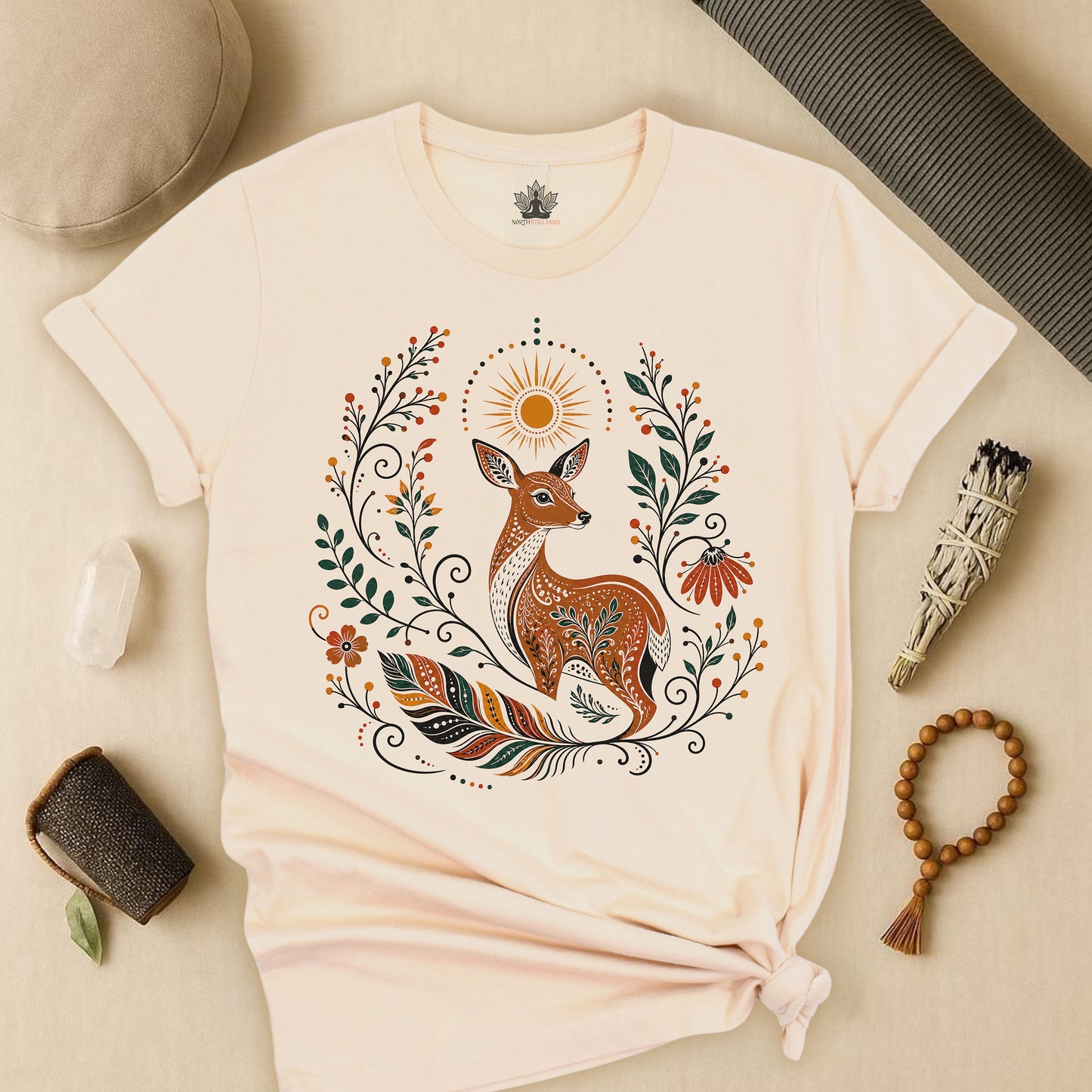 Boho Deer & Feathers Tee