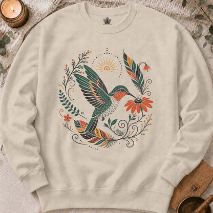 Boho Hummingbird & Feathers Sweatshirt