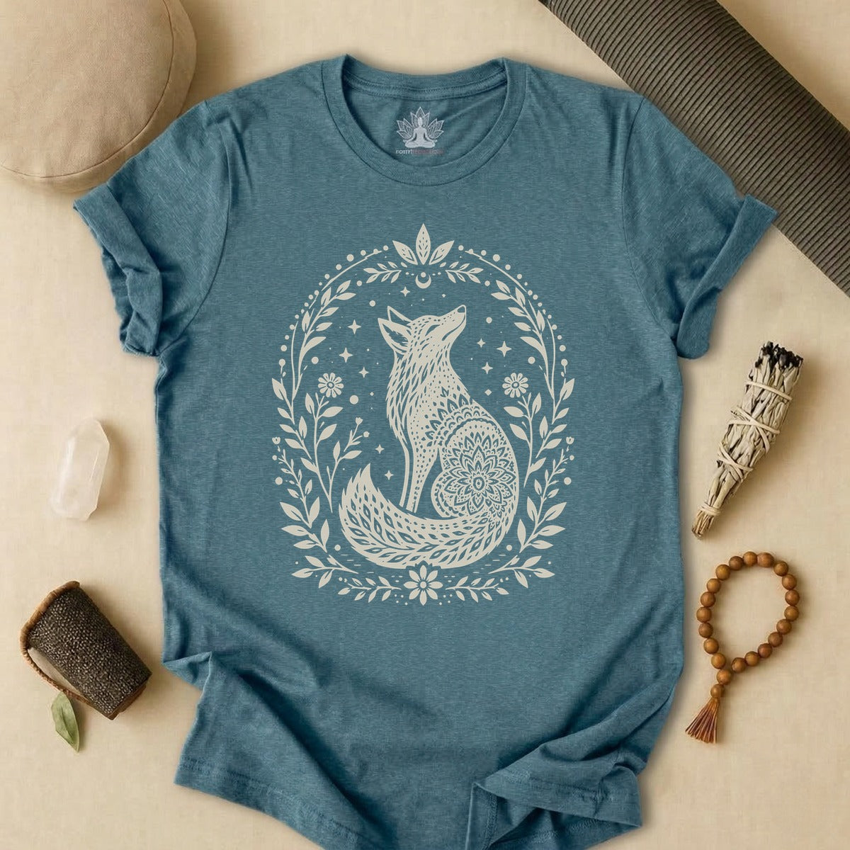 Boho Mandala Fox Linocut Tee