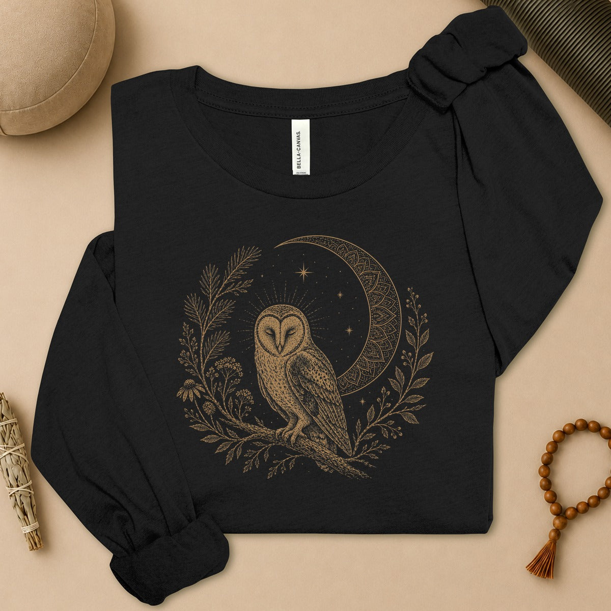 Barn Owl Mandala Moon Long Sleeve Tee