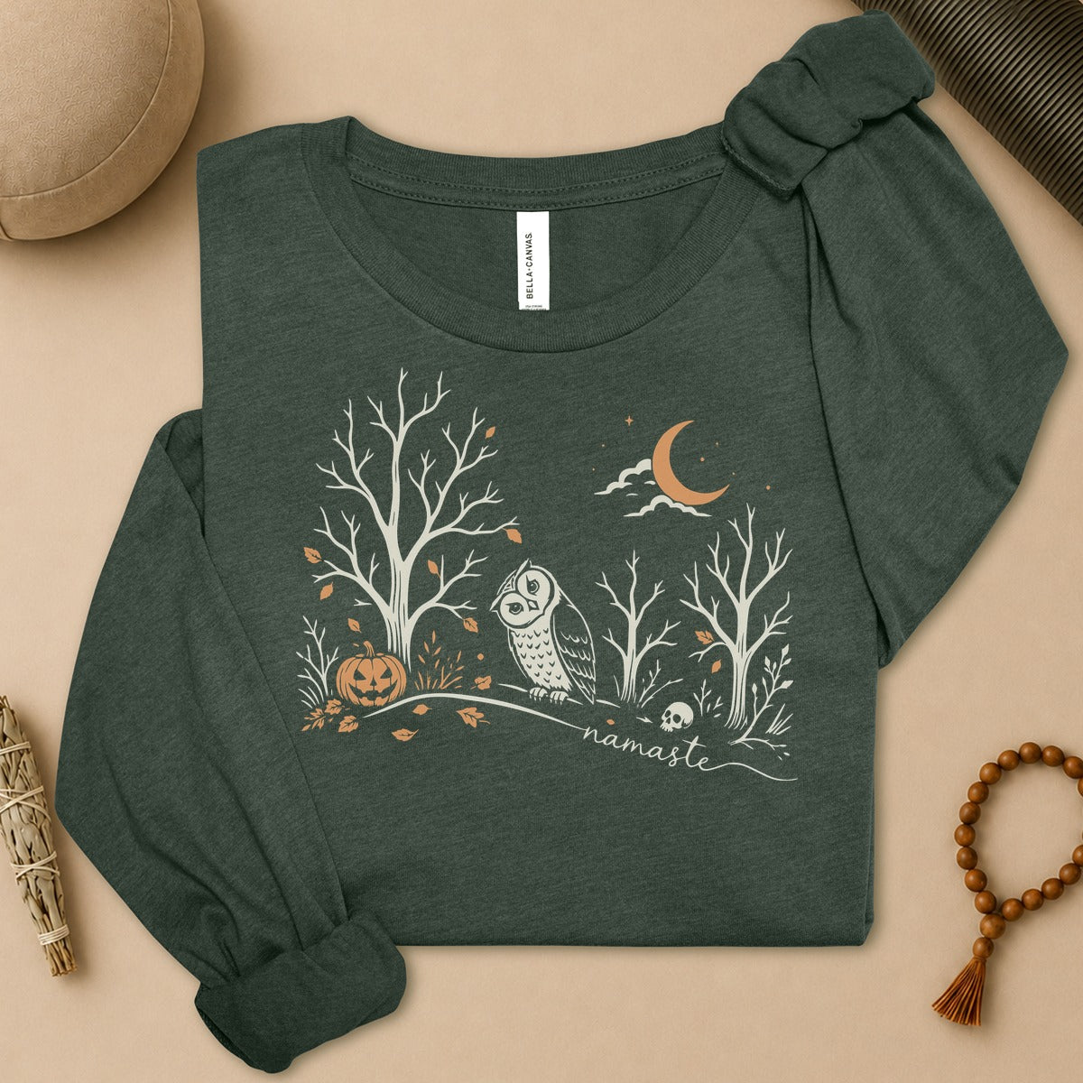 Namaste Forest Owl Halloween Long Sleeve Tee