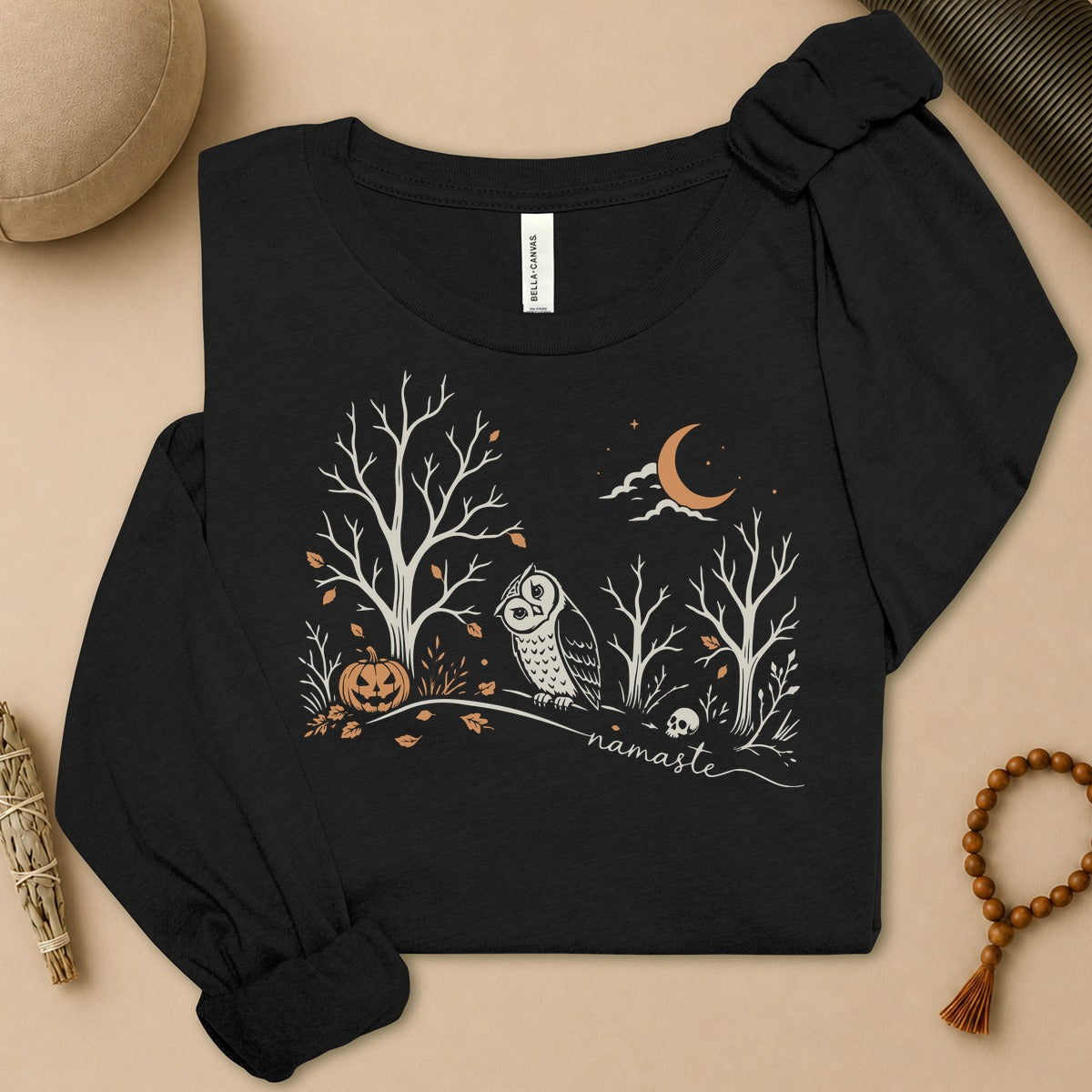 Namaste Forest Owl Halloween Long Sleeve Tee
