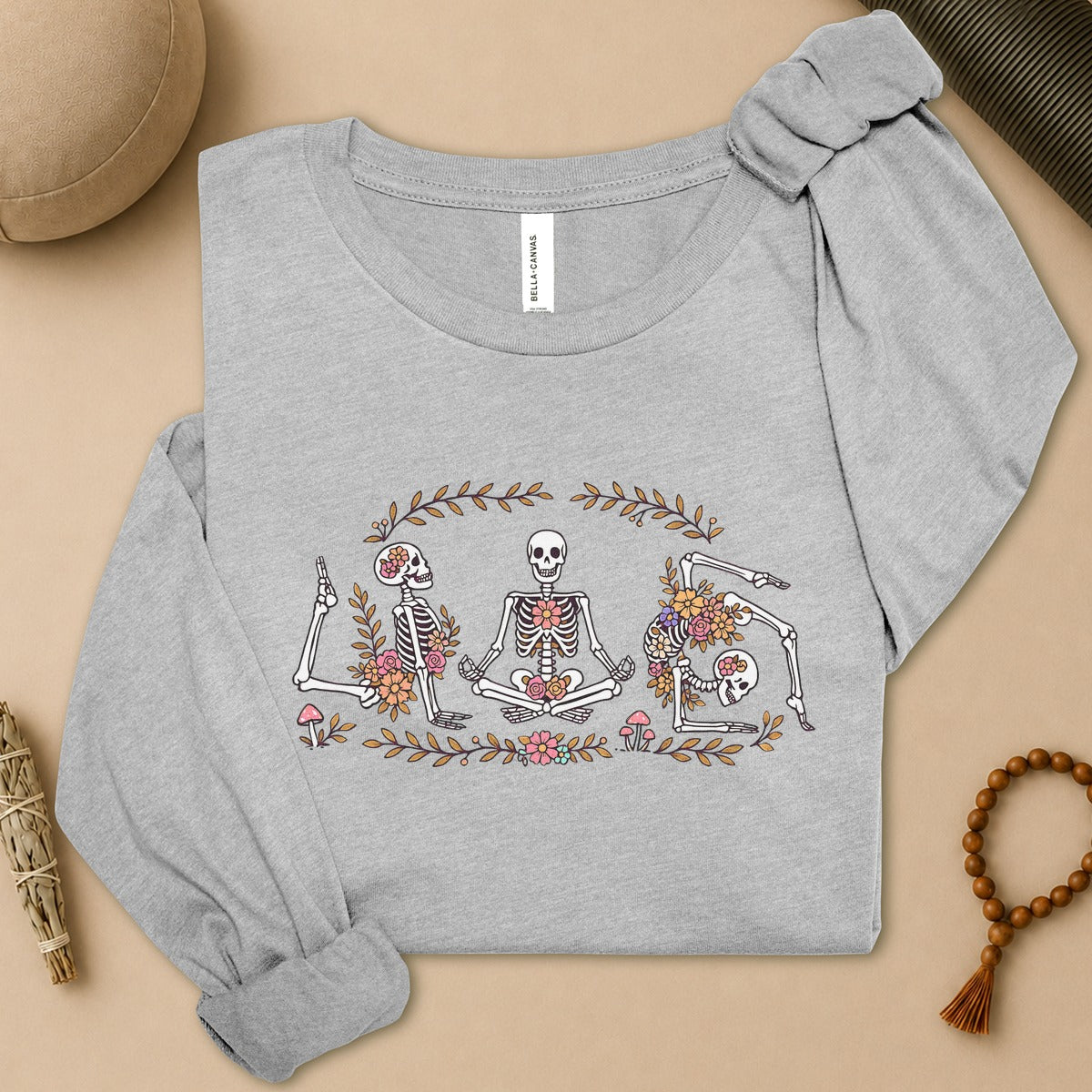 Floral Skeletons Meditation Long Sleeve Tee
